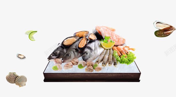 鱼虾螺冰块psd免抠素材_88icon https://88icon.com 冰块 海鲜 美食 虾 螺 鱼