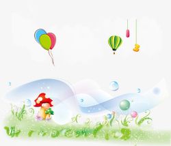 创意气球云绿草蘑菇泡泡装饰背景素材