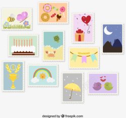 蜜蜂和花丛时尚卡通邮票矢量图高清图片