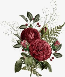 简约花束手绘复古红色拼花植物矢量图高清图片