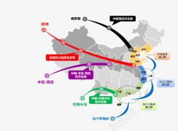 丝绸之路相关素材一路一带中国线路图高清图片