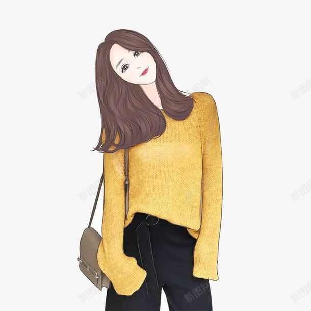 可爱甜美女生png免抠素材_88icon https://88icon.com 女生 彩绘 手绘 时装 服饰 模特 穿搭 韩国模特 黄色上衣
