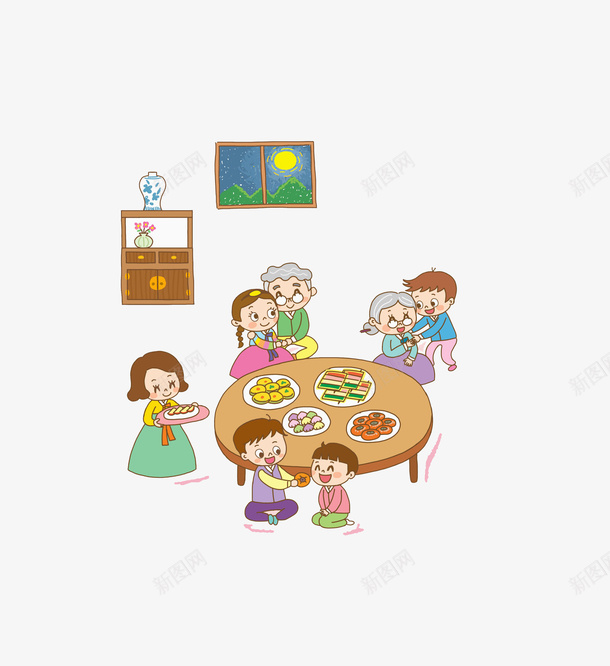 吃饭的一家人png免抠素材_88icon https://88icon.com 卡通 商务 壁纸 封面 彩色 手绘 插图 老人小孩 饭菜