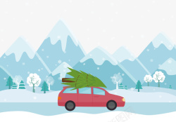 在冰天雪地里载树的车矢量图素材