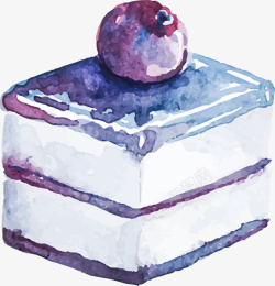 蓝色水彩美味蛋糕素材