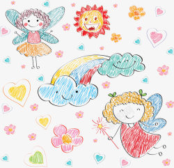 彩风可爱彩铅儿童画花纹高清图片