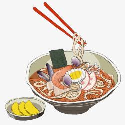 手绘日本海鲜拉面套餐素材