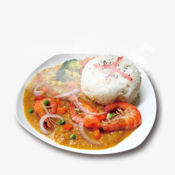 营养套餐海鲜咖喱米饭冒热气图高清图片
