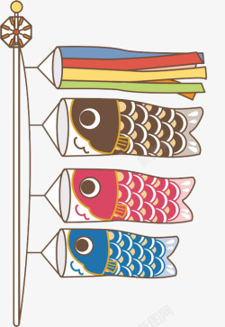 五月端午节卡通手绘日式三色鲤鱼旗高清图片