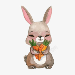 卡通灰色兔子抱着很多胡萝卜矢量图素材