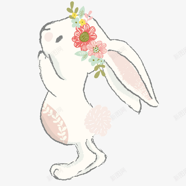 带花环的小兔子动物矢量图ai免抠素材_88icon https://88icon.com 2023 兔子的侧面 兔子简笔画 兔年 动物设计 卡通 可爱 小兔子 手绘 新年兔子 矢量图 萌萌哒 超级可爱
