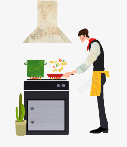 厨电煲汤手绘彩色美食烹饪高清图片
