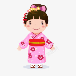 穿日本和服的女孩矢量图素材