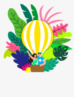 热带雨林情侣浪漫热气球游素材