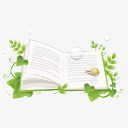 绿色书本绿叶包围的书本高清图片