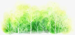 手绘黄绿色水彩树林素材
