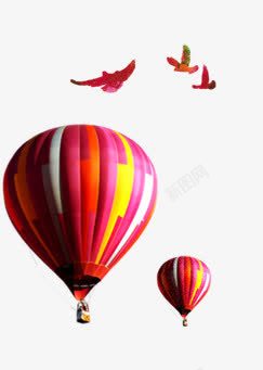 唯美精美卡通红色气球热气球飞鸟素材
