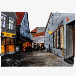 复古街景手绘欧式街景高清图片