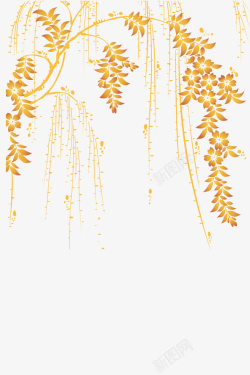 渐变插图金色装饰插图柳枝树枝叶高清图片