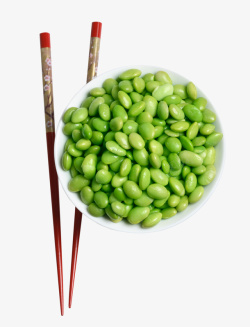 绿色矢量碗新鲜毛豆和碗筷摄影高清图片