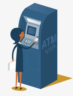 扁平ATM机取款的商务女孩素材