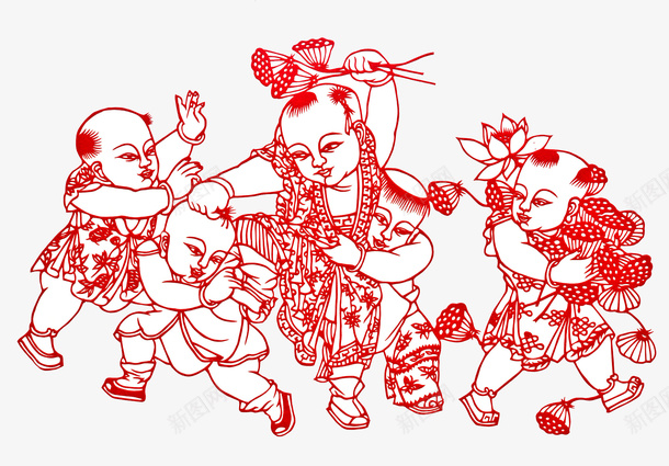 争莲蓬的小孩png免抠素材_88icon https://88icon.com 争抢 传统文化 儿童 创意 剪纸 小孩 打闹 莲花 莲蓬