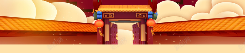 鼠年国潮手绘装饰图jpg设计背景_88icon https://88icon.com 2020 元旦 剪纸元素 国潮 国潮背景墙 手绘大宅门 春节 灯笼 红绸 装饰元素 鼠年