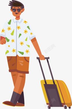 男士背包戴墨镜男士卡通旅行者背包客情侣高清图片