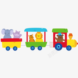 卡通彩色动物小火车矢量图素材