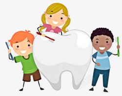牙齿卫生卡通三个儿童和牙齿高清图片
