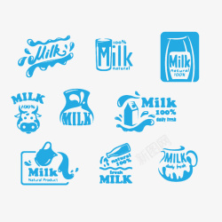 蓝色卡通牛奶标签素材
