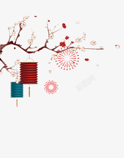 春节灯笼与桃花创意背景素材