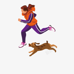 跑步的孩子卡通人物带狗跑步矢量图高清图片