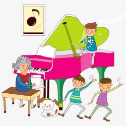 钢琴课老师与孩子素材