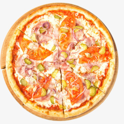 夏威夷披萨实物番茄蔬菜火腿披萨高清图片