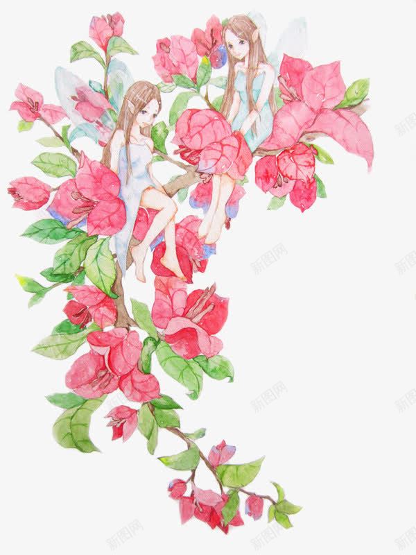 花卉png免抠素材_88icon https://88icon.com 天使 女孩 手绘 水彩 红色花卉 花精灵