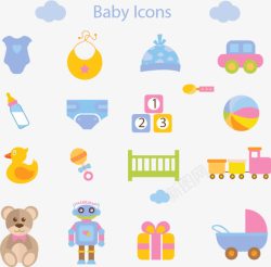 婴儿车PNG彩色卡通可爱婴儿元素图标矢量图高清图片