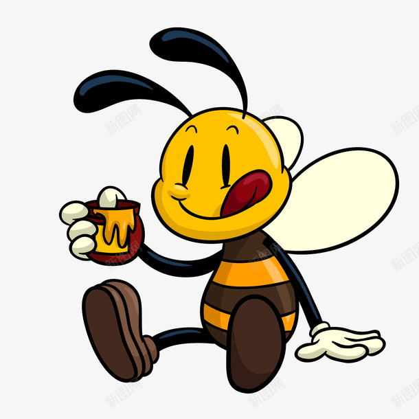 手绘品尝蜂蜜的蜜蜂png免抠素材_88icon https://88icon.com 免扣Png 创意 动物 卡通 吃蜜糖 吐舌 坐着 手绘 时尚 蜂类 蜜蜂