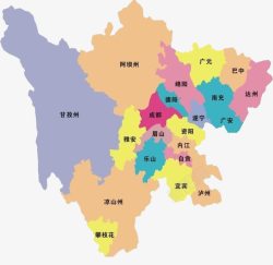 四川矢量地图四川彩色地图和行政区域高清图片