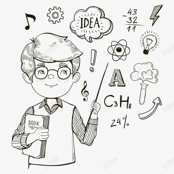 手绘人物教与数学元素png免抠素材_88icon https://88icon.com 手绘 教育 数学 理科 老师 计算