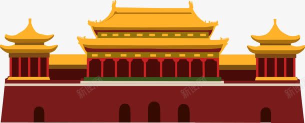 宫殿建筑png免抠素材_88icon https://88icon.com 卡通 墙壁 建筑物 房屋瓦片 手绘 简图 红色 黄色