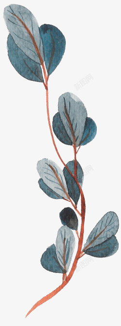 蓝色树木蓝色枝叶水彩插画高清图片