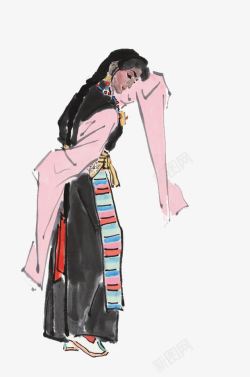 手绘舞蹈的藏族女人素材