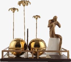 复古文艺金属人物雕像金属球和小雕塑高清图片