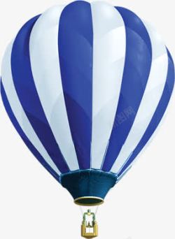 手绘蓝白色条纹热气球素材