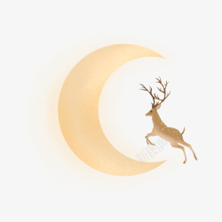 水彩麋鹿手绘水彩弯曲的月亮高清图片