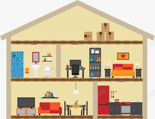 房间切面图矢量图eps免抠素材_88icon https://88icon.com 卧室 厨房 家居设计 房间布置 房间设计 矢量素材 矢量图