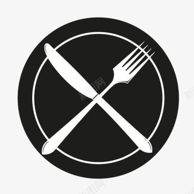 黑白插画西餐厅宣传用餐刀叉子图标图标