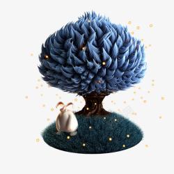 3D孔明形象蓝色树木动物C4D场景高清图片