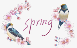 春天装饰手绘花鸟素材